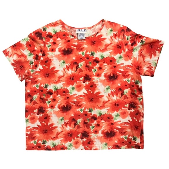 Tops - Blair Vintage Floral Shirt Medium Red 80s 90s Cotton Blend Top